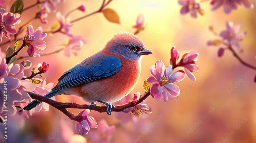Serene Bird Amongst Blossoms: A Digital Painting of Tranquility Serene Bird Amongst Blossoms: A Digital Painting of Tranquility
