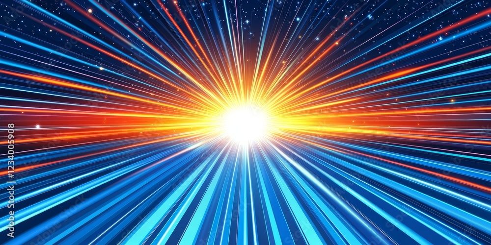 Abstract Light Speed, A Burst Of Blue, Orange And Cyan Light With Graphic Design, Deep Color Palette Abstract Light Speed, A Burst Of Blue, Orange And Cyan Light With Graphic Design, Deep Color Palette