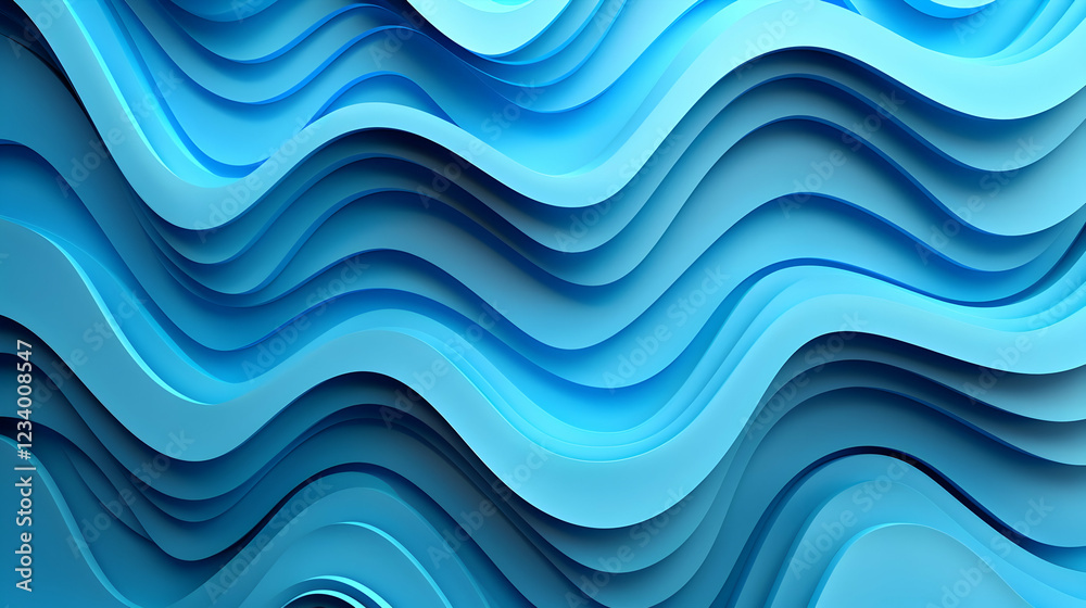 Fototapeta premium Abstract blue waves in layered design, creating a sense of depth and movement.