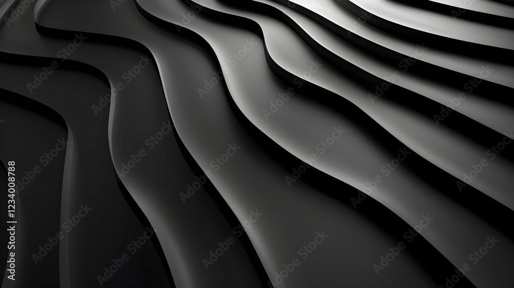 Fototapeta premium Abstract black waves create a smooth, flowing texture, evoking depth and movement.