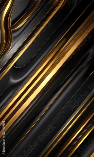 Abstract black and gold diagonal stripes with wave effect.