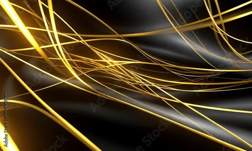 Abstract gold glowing lines on black background.