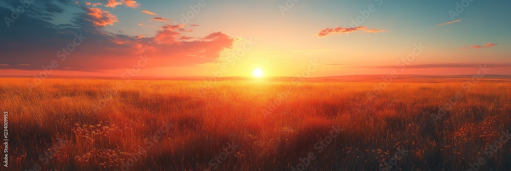 Golden Hour Prairie Sunset: A Serene Landscape Golden Hour Prairie Sunset: A Serene Landscape