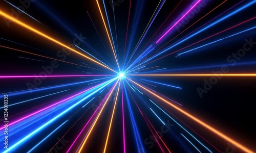 Abstract neon light streaks converge at a central point, creating a dynamic and energetic composition.