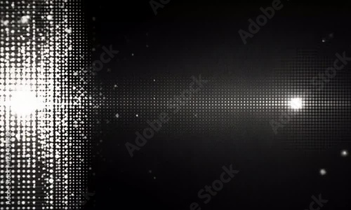 Abstract background with white dots on black, varying in size and intensity, creating a sense of depth and movement.