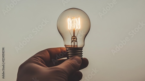 Hand holding illuminated incandescent light bulb. photo