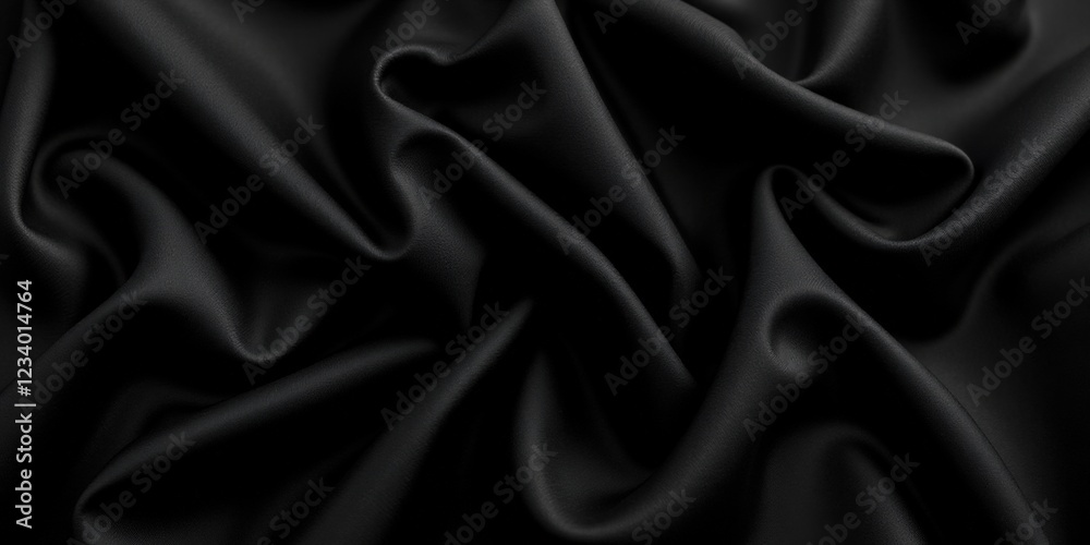 Fototapeta premium Sleek, deep black satin fabric exudes elegance with its lustrous, velvety finish—captivating in every detail