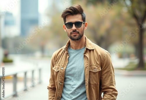 Stylish man in natural light with blurred background