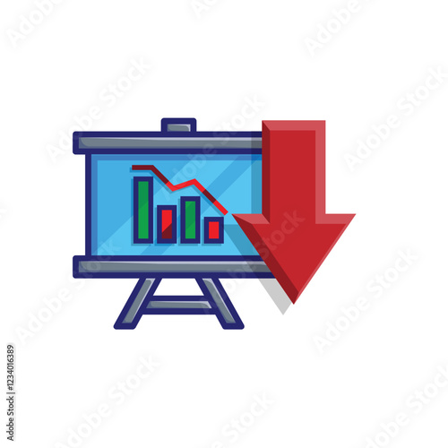 finance icon. financial development vector on white background. the graph goes down or weakens. investment, healthy economy. colorful modern design style