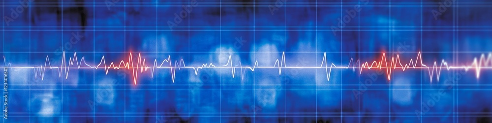 Naklejka premium Heartbeat Line On A Blue Grid Background, A Vibrant And Clean Digital Illustration Of Vital Signs