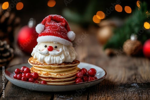 Delicious kids dessert for christmas Sanata claus pancakes photo