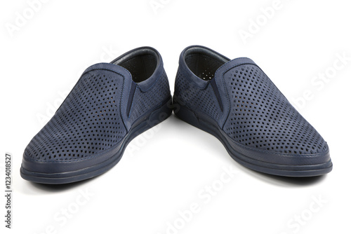 Men's leather blue shoes. Men's shoes made of genuine leather insulated on a white background. photo