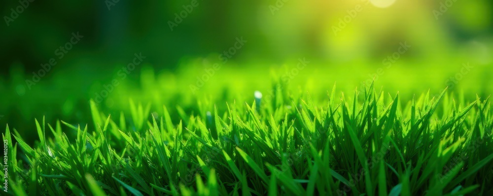 Deep emerald rectangle, short-cropped grass, sunlit, field, lawn