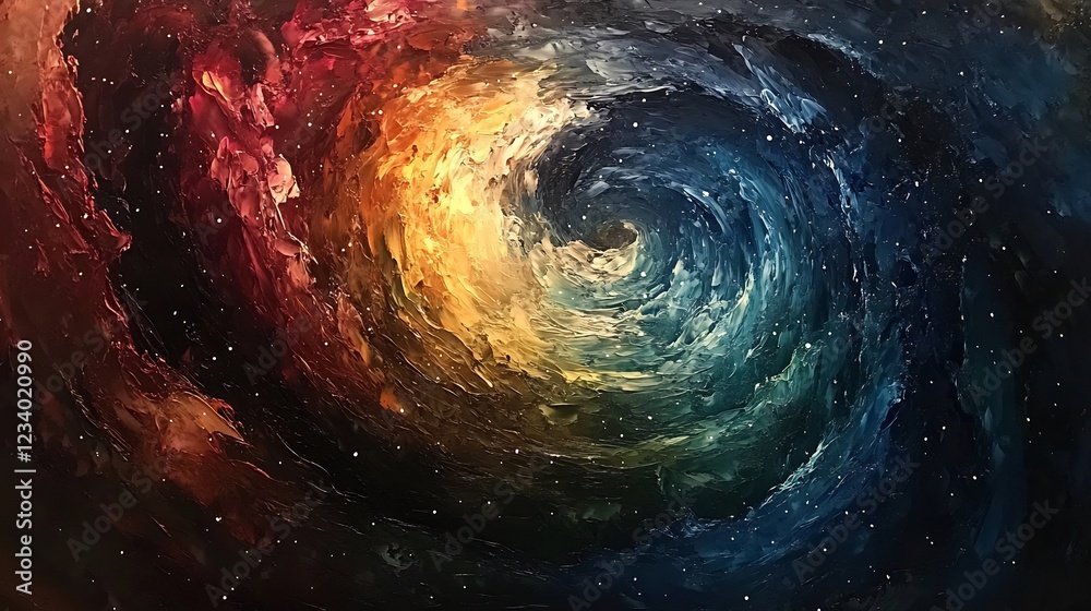 Fototapeta premium Whirlwind of Color Abstract Painting Bold impasto texture Rich fiery and cool hues. AI Generated
