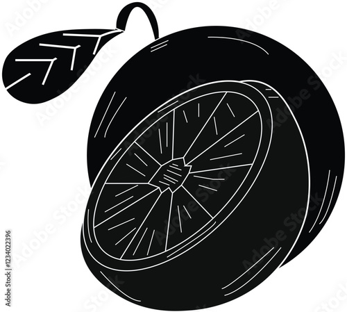 the illustration of two sets of orange fruit that have already been cut and not.