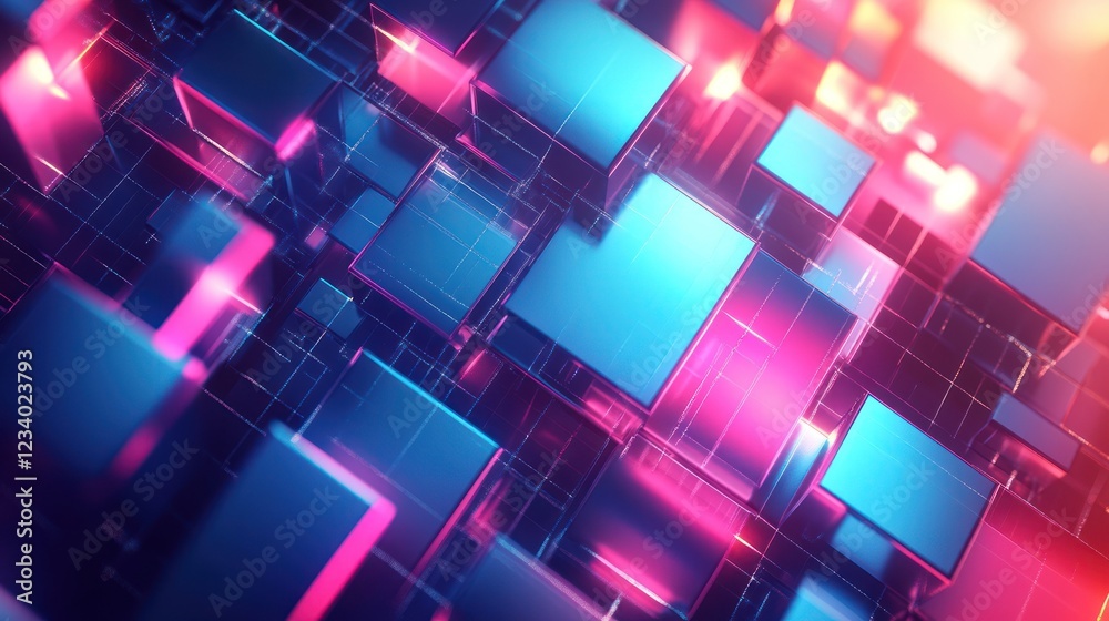 Glowing Cubes, Network, Abstract, Technology, Background, Digital, Design, Futuristic, Presentation