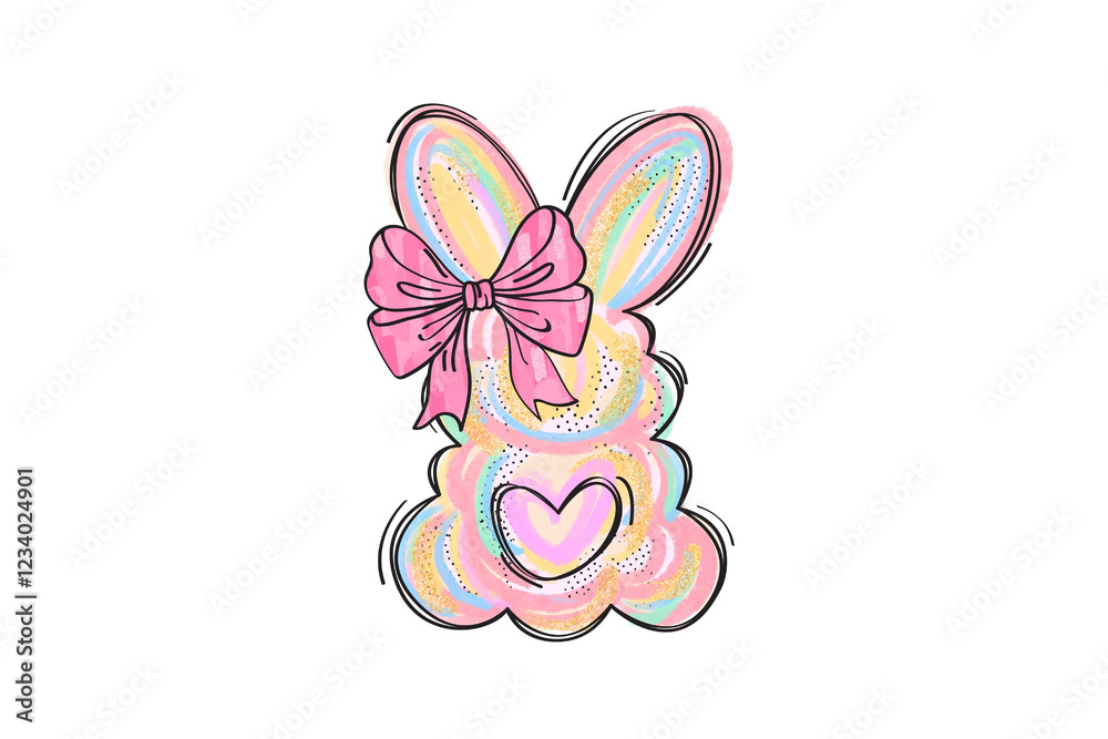 cute bunny with bows, Pastel Brushstroke Easter Sublimation T Shirt Design cute bunny with bows, Pastel Brushstroke Easter Sublimation T Shirt Design