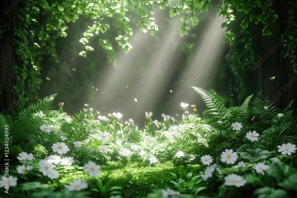 Fototapeta premium Forest Sunlight Illuminates Daisies