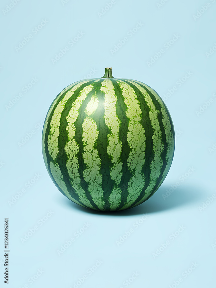 Single watermelon on light blue background. Single watermelon on light blue background.