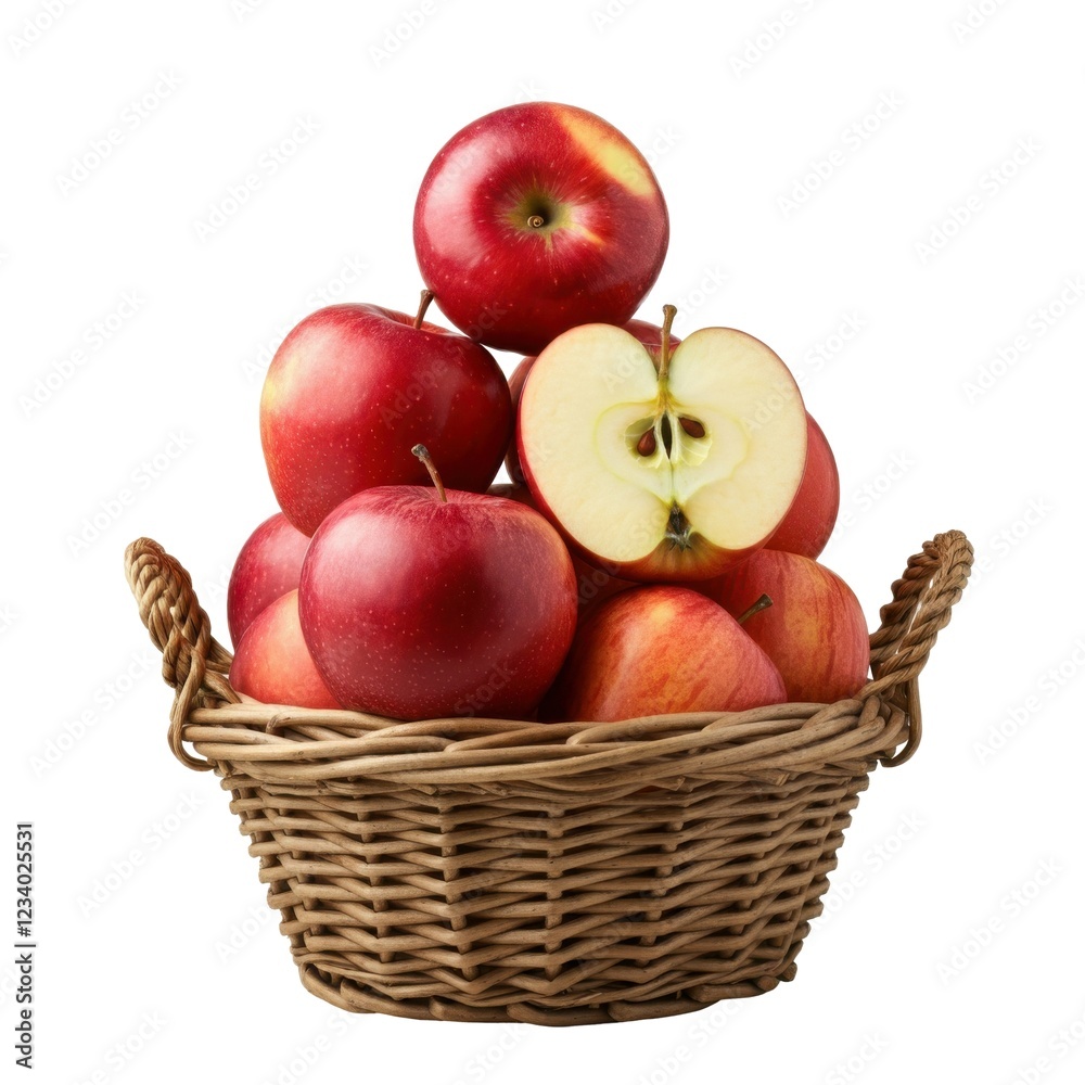 Whole Ripe Red Apple on Basket with Glossy Red Skin Whole Ripe Red Apple on Basket with Glossy Red Skin
