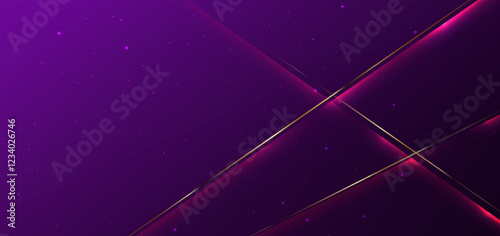 Luxury purple background with gold lines and sparkle. Template award concept.