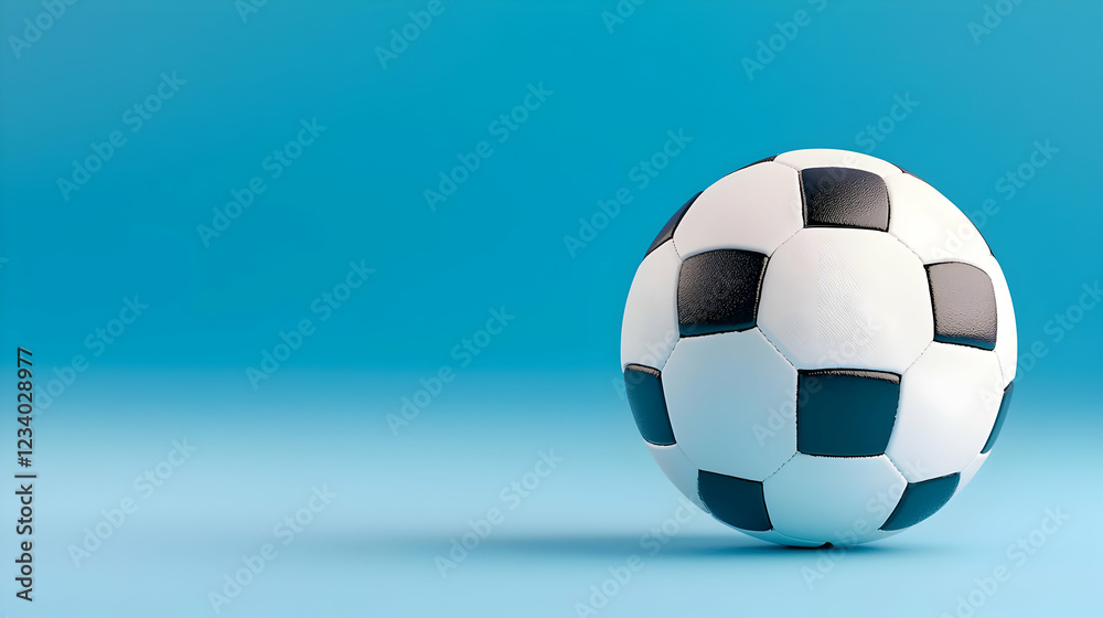 Fototapeta premium Soccer ball on blue background, copy space