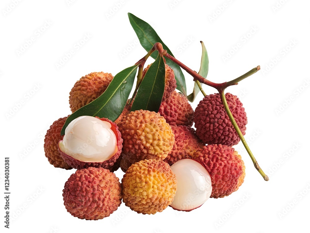 Asian fruit lychee heaps isolated on white background Asian fruit lychee heaps isolated on white background