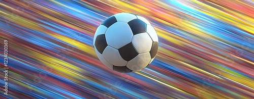 Glowing Soccer Ball Floating in Dynamic Colorful Motion Blur photo