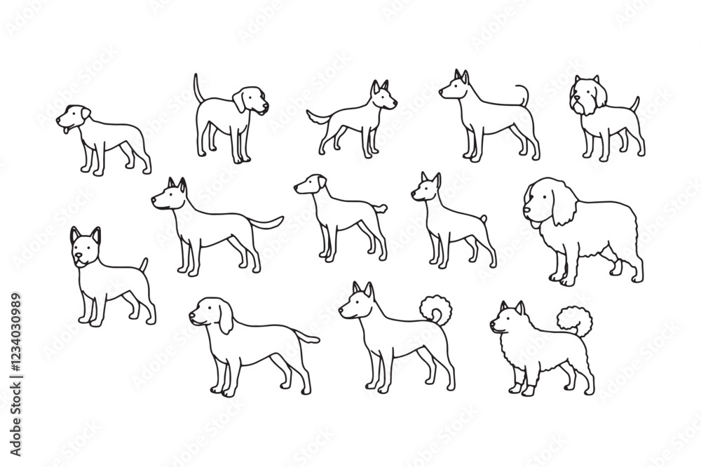 Seamless pattern of hand-drawn different dog breeds, adorable pet illustration for backgrounds and textiles