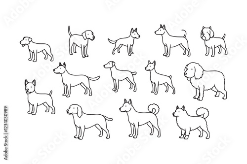 Seamless pattern of hand-drawn different dog breeds, adorable pet illustration for backgrounds and textiles