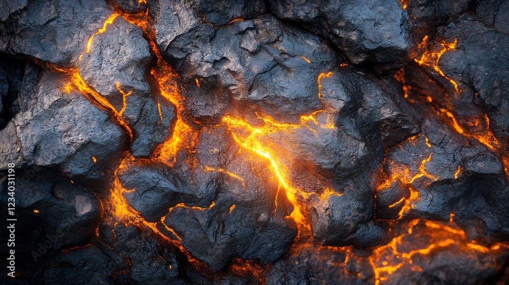 Glowing Lava Cracks Dark Volcanic Rock Surface. AI Generated Glowing Lava Cracks Dark Volcanic Rock Surface. AI Generated