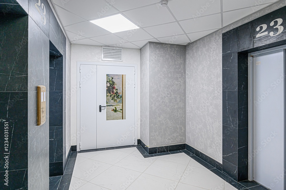 Obraz premium Russia, Moscow- May 27, 2020: interior apartment public place, house entrance. doors, walls, staircase corridors