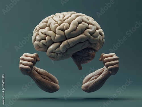 Powerful Brain Muscles 3d Render Strong Mind Concept