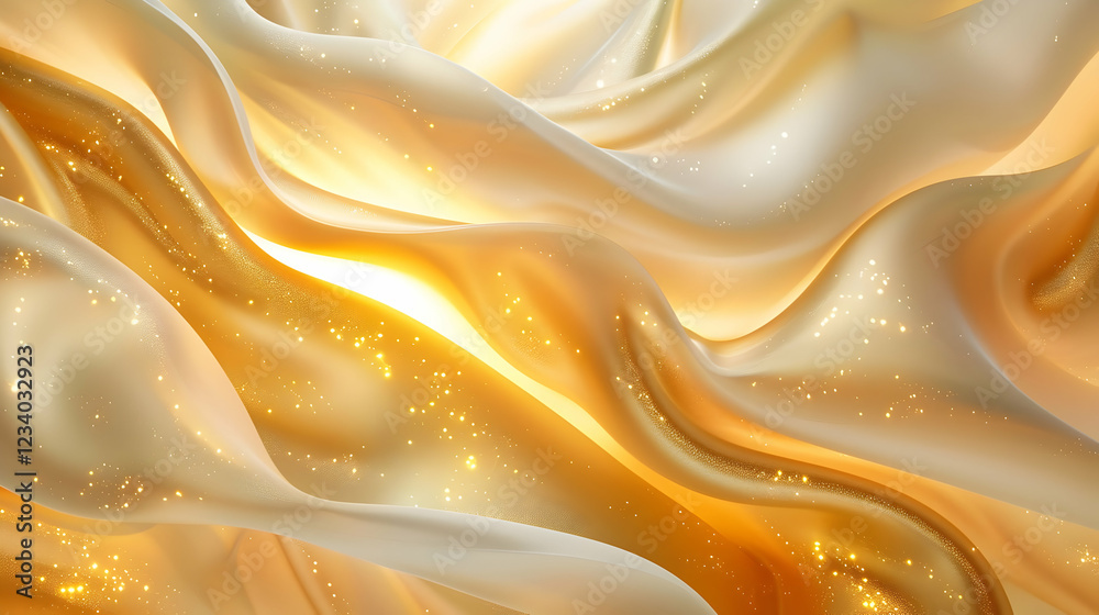Obraz premium A shimmering wave of golden fabric with soft folds and sparkles, creating a luxurious feel.