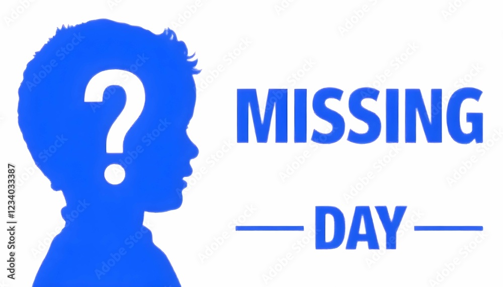 Missing Child Profile Silhouette with Question Mark, Missing Person Alert Missing Child Profile Silhouette with Question Mark, Missing Person Alert