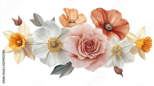 watercolor-style birth flower bundle featuring beautifully painted roses, poppies,