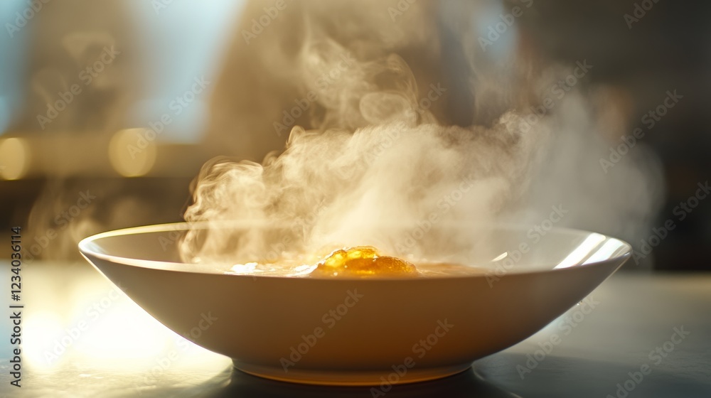 An elegant dish releasing steamy vapors, showcasing the delicate artistry and aroma of gourmet cooking. An elegant dish releasing steamy vapors, showcasing the delicate artistry and aroma of gourmet cooking.