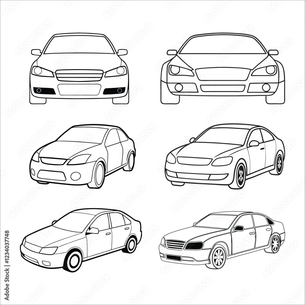 Obraz premium outline set of cars vector