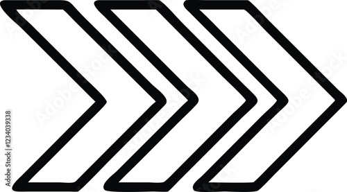Geometric arrow design, minimalist black and white, sharp angular lines, bold graphic symbol, chevron pattern, directional icon, simple vector illustration, stark contrast, repetitive shapes, abstract