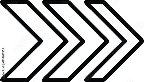 Geometric arrow design, minimalist black and white, sharp angular lines, bold graphic symbol, chevron pattern, directional icon, simple vector illustration, stark contrast, repetitive shapes, abstract