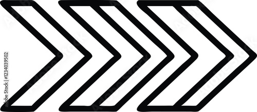 Geometric arrow design, minimalist black and white, sharp angular lines, bold graphic symbol, chevron pattern, directional icon, simple vector illustration, stark contrast, repetitive shapes, abstract