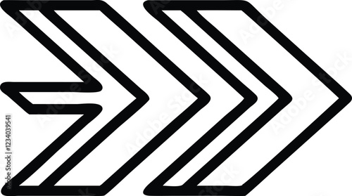 Geometric arrow design, minimalist black and white, sharp angular lines, bold graphic symbol, chevron pattern, directional icon, simple vector illustration, stark contrast, repetitive shapes, abstract