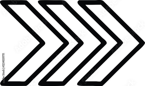 Geometric arrow design, minimalist black and white, sharp angular lines, bold graphic symbol, chevron pattern, directional icon, simple vector illustration, stark contrast, repetitive shapes, abstract
