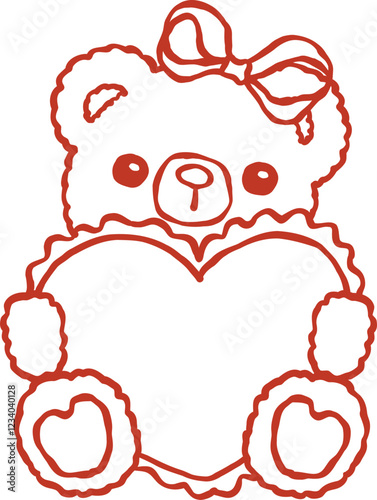 Cute Retro Teddy Bear Holding heart Outline