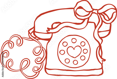 Cute Retro Rotary Phone with Heart Cord Valentine Outline