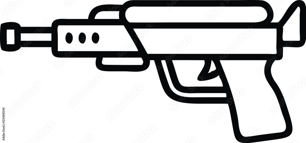 Black and white illustration, simple line drawing, assault rifle, military weapon, minimalist design, iconic firearm silhouette, vector graphic style, gun outline, modern warfare symbol, tactical equi Black and white illustration, simple line drawing, assault rifle, military weapon, minimalist design, iconic firearm silhouette, vector graphic style, gun outline, modern warfare symbol, tactical equi