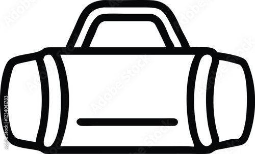 Cylindrical duffel bag, simple line drawing, black and white illustration, minimalist design, sports equipment, gym accessory, travel luggage, bold outlines, iconic shape, simplified graphic, monochro