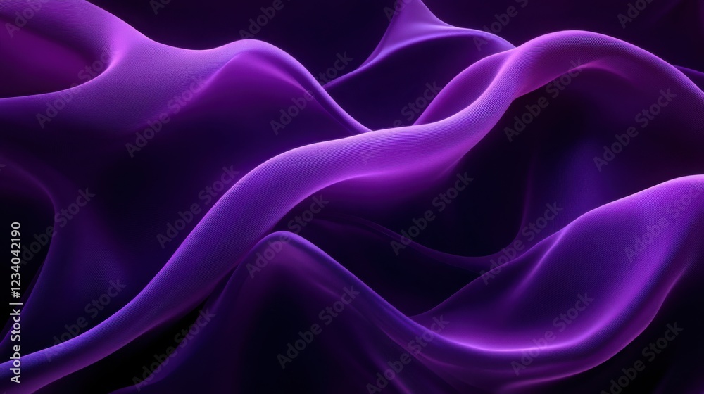 Fototapeta premium Dark purple background with flowing, glowing purple wave lines that create a rich, luxurious texture, with space for text at the center.