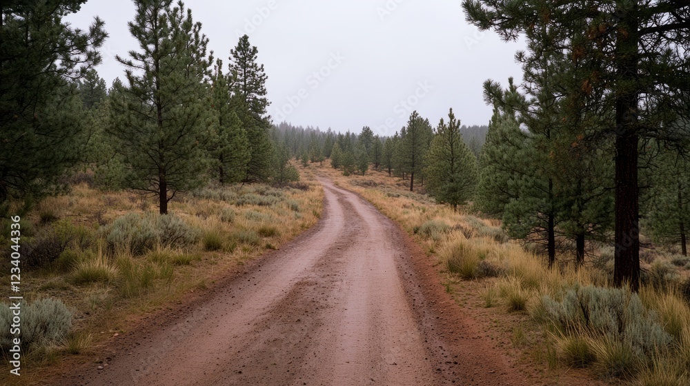 A winding dirt road meanders through a serene forest, inviting exploration into the tranquil wilderness. A winding dirt road meanders through a serene forest, inviting exploration into the tranquil wilderness.