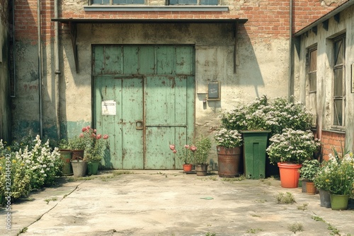 Rusty Door, Blooming Flowers, Old Yard photo